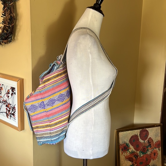 PINZON 100% Cotton Backpack Aztec Stripe / Geometric Summer Soft Travel Rainbow - Picture 6 of 16